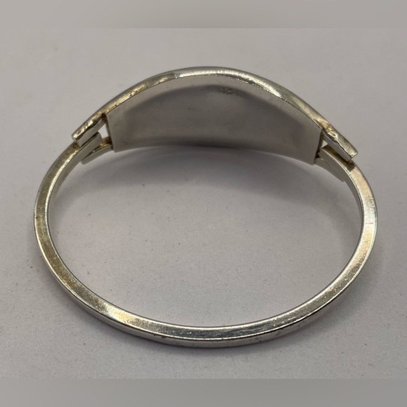 Vintage Signed Alpaca Mexico Silver Inlaid Flower Bangle Bracelet Child - Picture 7 of 9